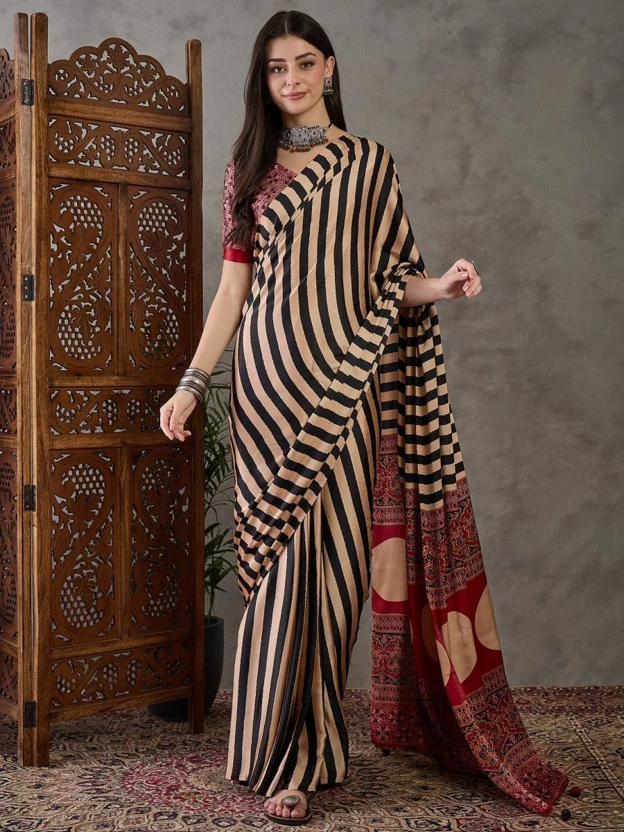 Black Semi Modal Saree With Blouse Piece - EZBER