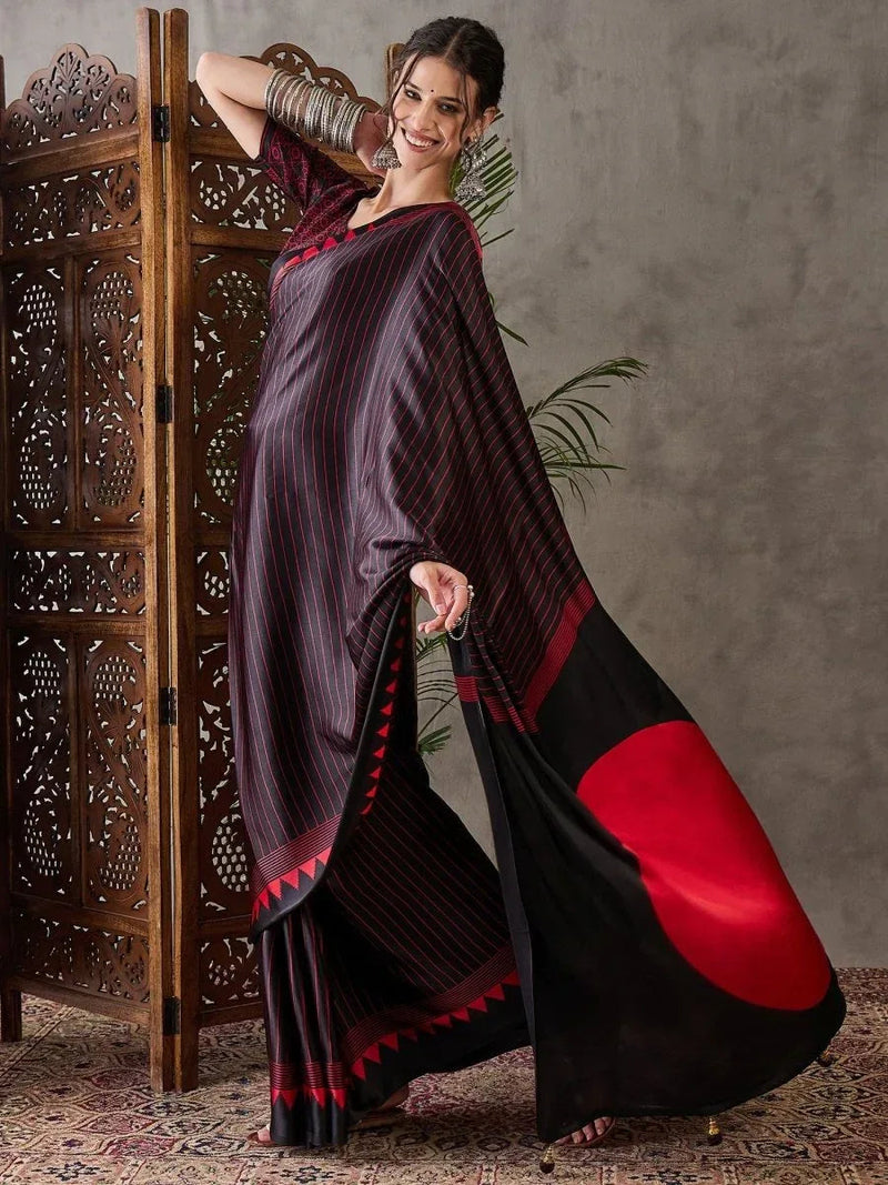 Black Semi Modal Saree with Blouse Piece  | EZBER