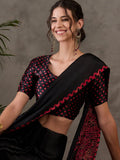 Black Semi Modal Saree With Blouse Piece - EZBER