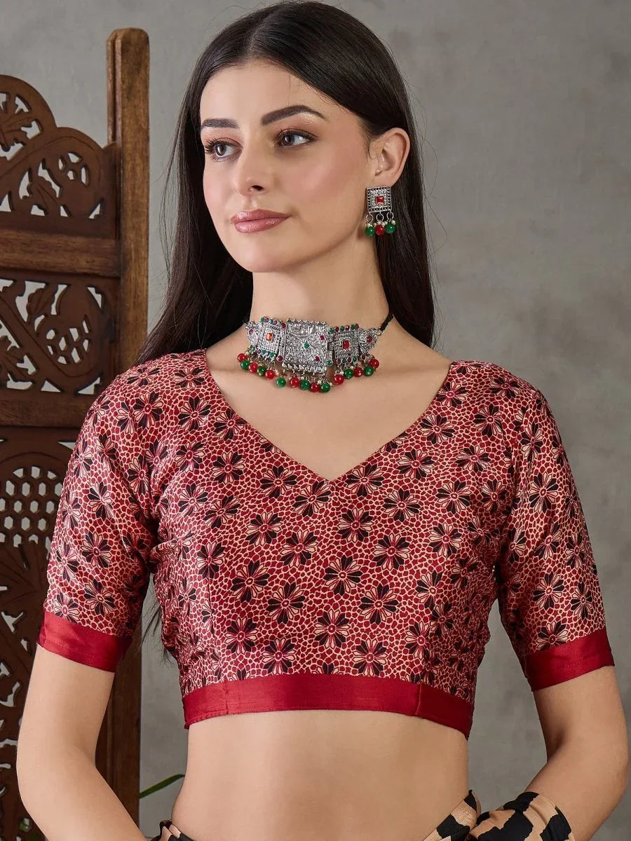 Black Semi Modal Saree With Blouse Piece - EZBER