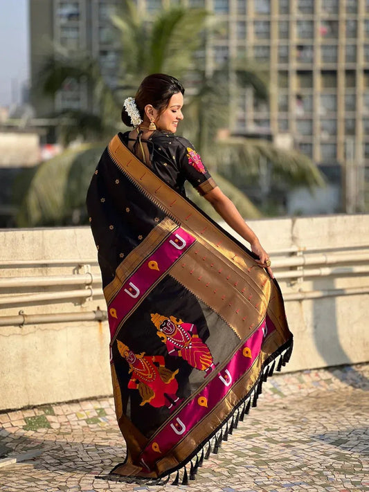 Black silk Saree with Blouse Piece  | EZBER