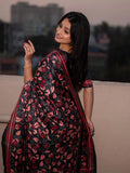 Black With Red Soft Kolam Silk Saree With Blouse Piece - EZBER