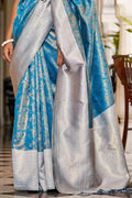 Blue And Grey Banarasi Saree - EZBER