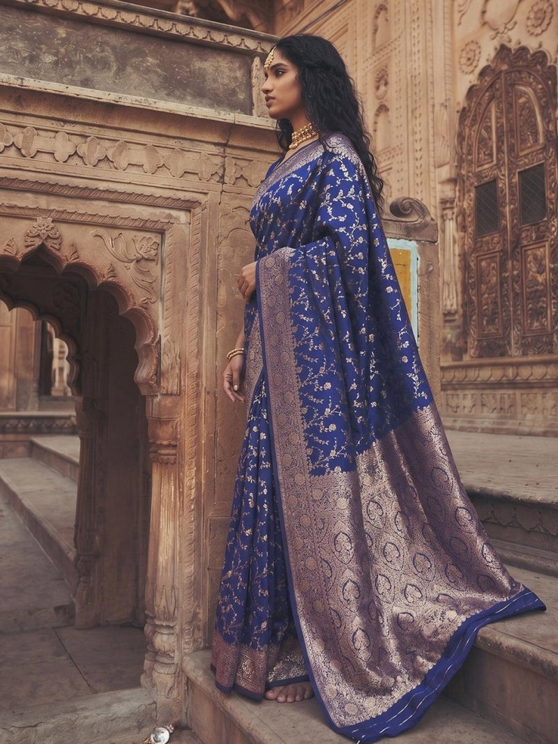 Blue Art Silk Brocade Saree | EZB SI04 SUMKD1001 - EZBER