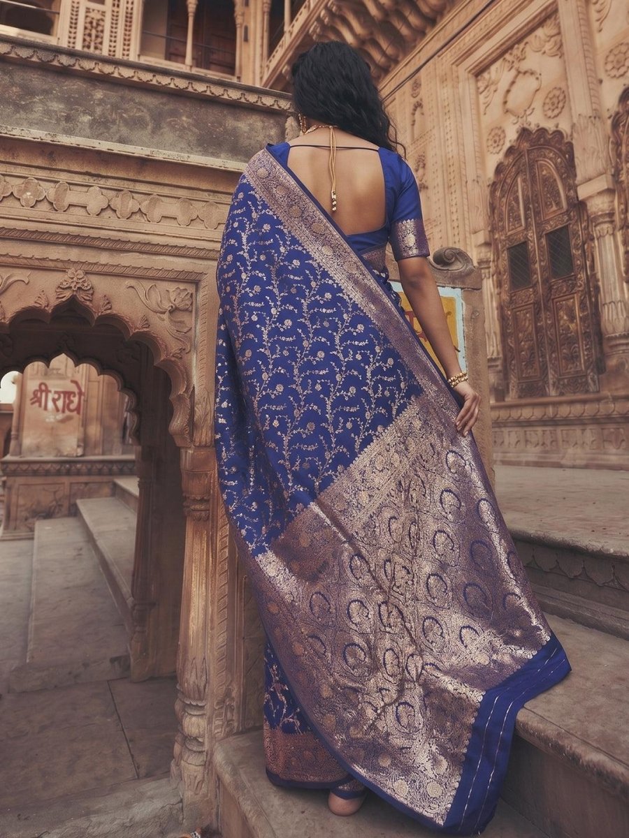 Blue Art Silk Brocade Saree | EZB SI04 SUMKD1001 - EZBER
