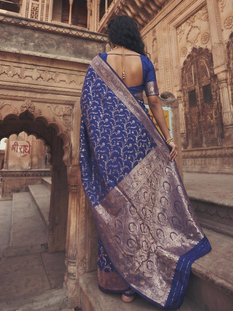 Blue Art Silk Brocade Saree | EZB SI04 SUMKD1001 - EZBER