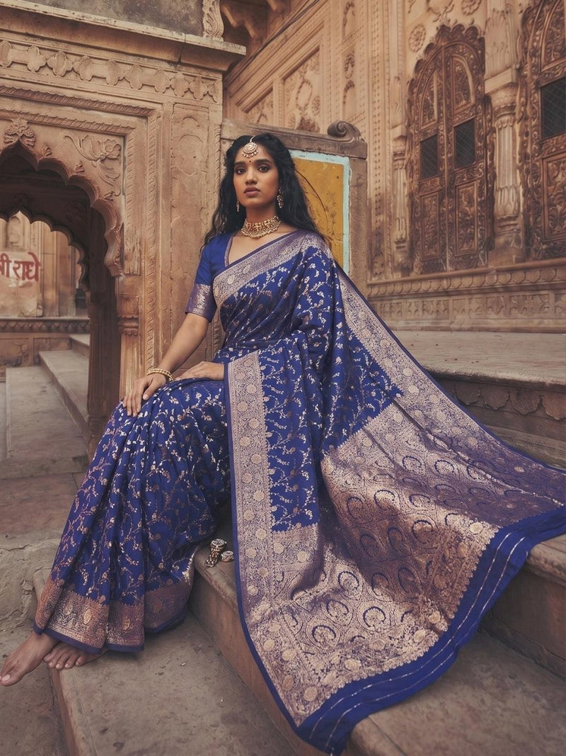 Blue Art Silk Brocade Saree | EZB SI04 SUMKD1001 - EZBER