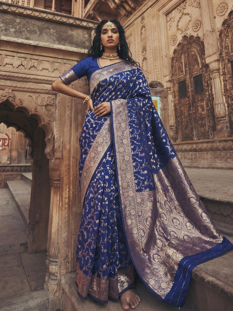 Blue Art Silk Brocade Saree | EZB SI04 SUMKD1001 - EZBER