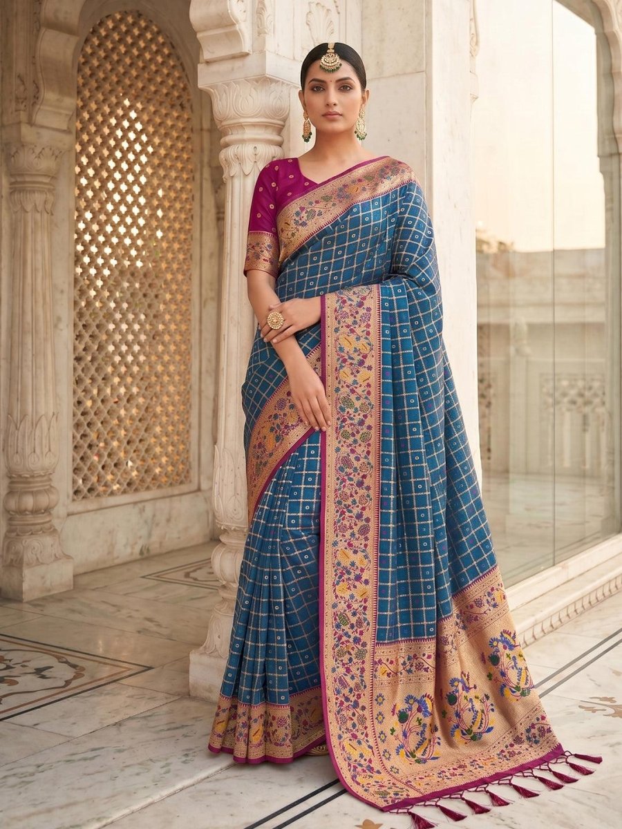 Blue Banarasi Silk Contrast Pallu Saree | EZB SI04 SUKLN1003 - EZBER