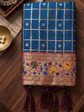 Blue Banarasi Silk Contrast Pallu Saree | EZB SI04 SUKLN1003 - EZBER