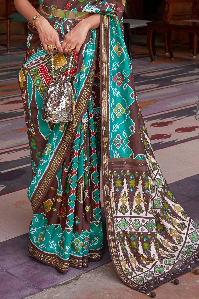 Blue Brown Dual Tone Patola Saree - EZBER