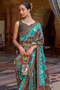 Blue Brown Dual Tone Patola Saree - EZBER