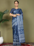 Blue Cotton Saree With Blouse Piece - EZBER