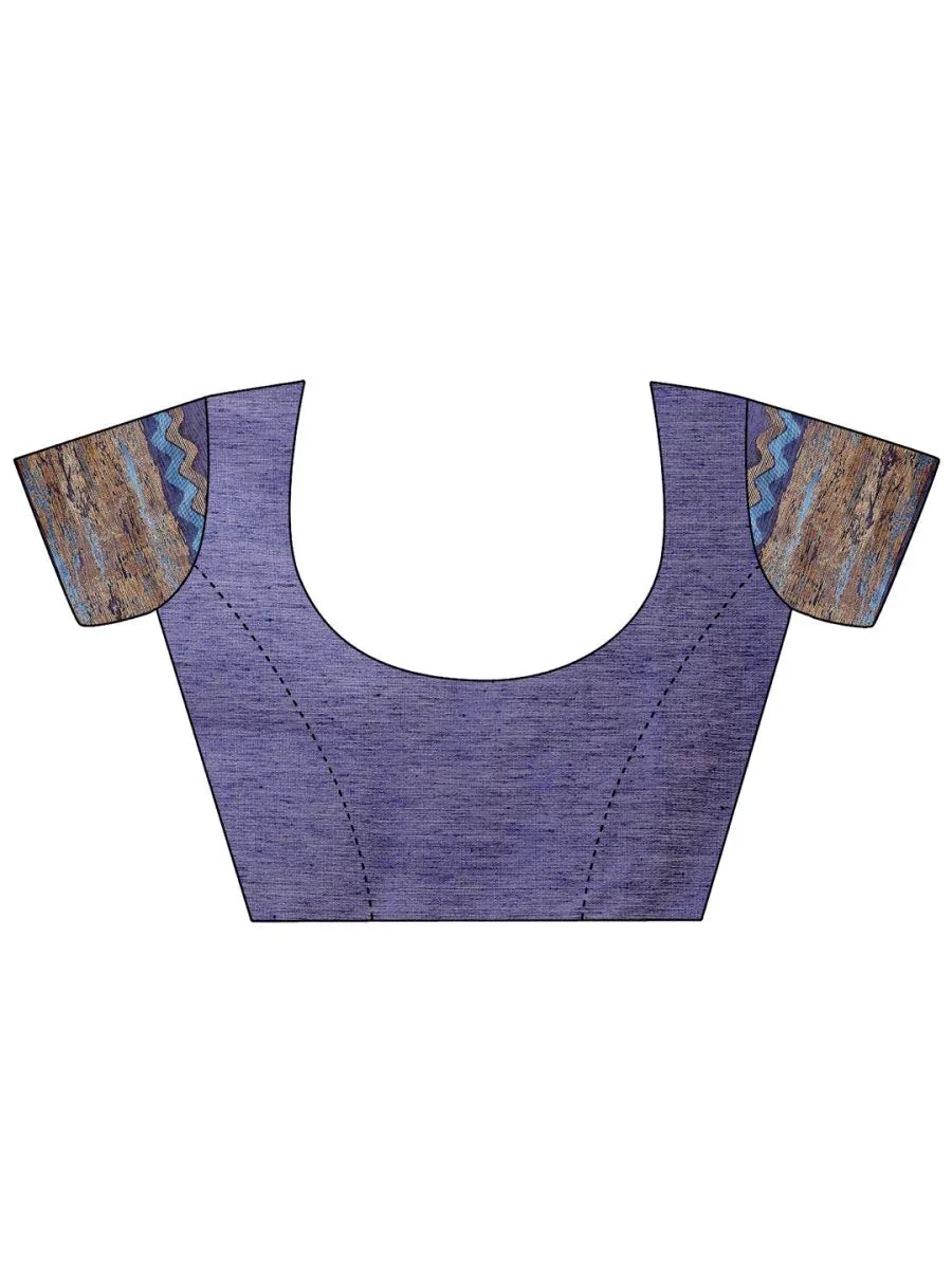 Blue Cotton Saree With Blouse Piece - EZBER