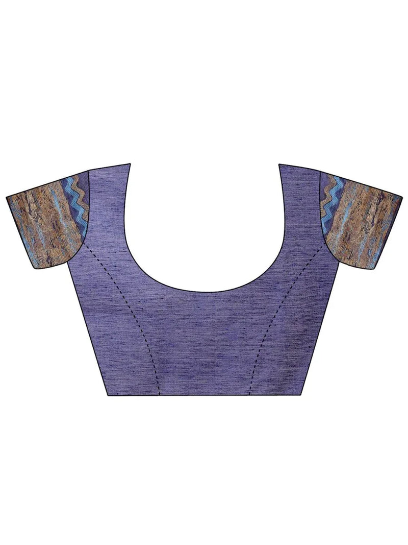 Blue Cotton Saree With Blouse Piece - EZBER