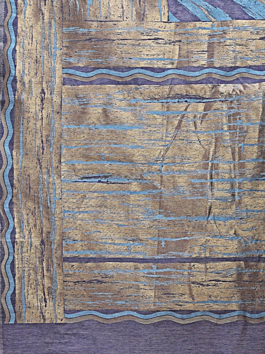 Blue Cotton Saree With Blouse Piece - EZBER