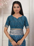 Blue Lichi Silk Saree With Blouse Piece - EZBER