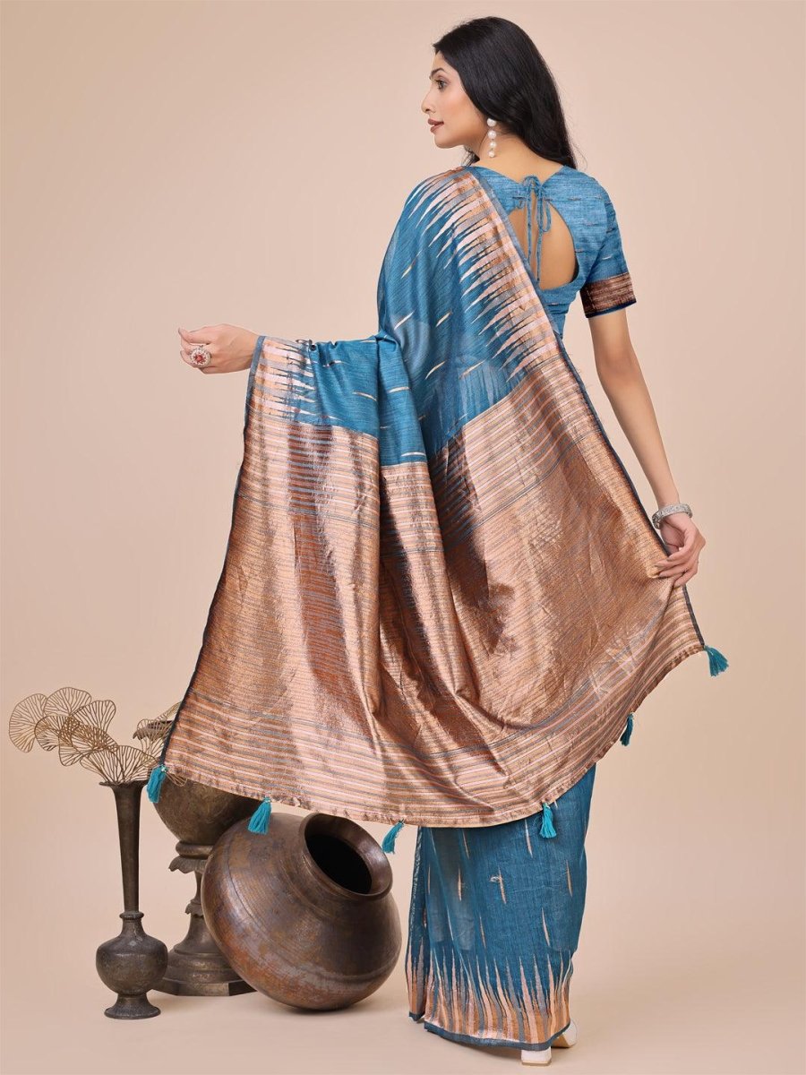 Blue Linen Cotton Brocade Saree | EZB SI04 ASTAR1002 - EZBER