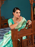 Blue Linen Festive Wear Saree With Blouse Piece - EZBER