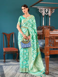 Blue Linen Festive Wear Saree With Blouse Piece - EZBER