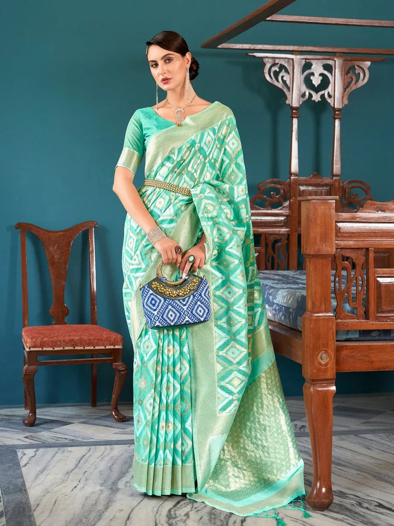 Blue Linen Festive Wear Saree With Blouse Piece - EZBER