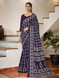 Blue Mulmul Cottons Saree With Blouse Piece - EZBER