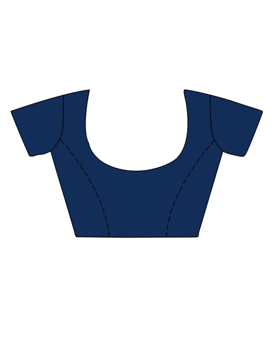 Blue Mulmul Cottons Saree With Blouse Piece - EZBER