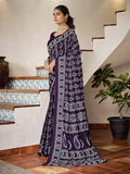 Blue Mulmul Cottons Saree With Blouse Piece - EZBER