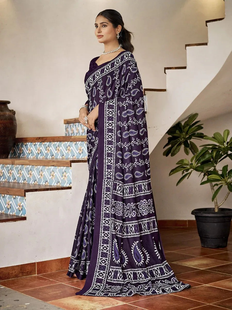 Blue Mulmul Cottons Saree With Blouse Piece - EZBER