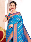 Blue Paithani Silk Saree With Blouse Piece - EZBER