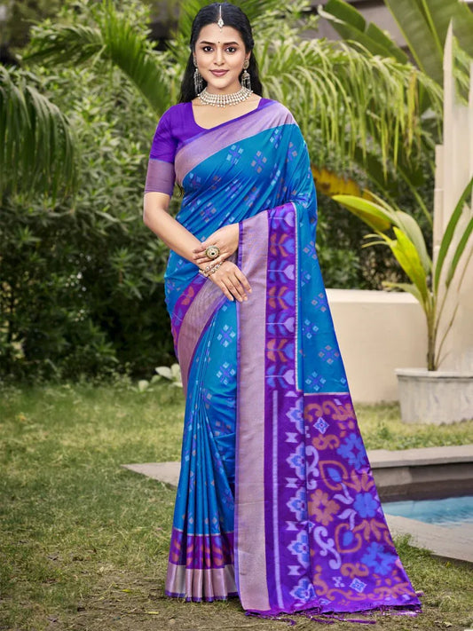 Blue POORVIKA SILK VOL 2 Pochampalli Silk Saree with Blouse Piece - EZBER