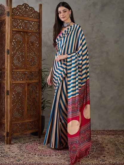Blue Semi Modal Saree | EZB GF02 LUX 12001 - EZBER