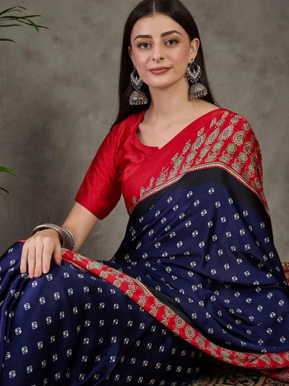 Blue Semi Modal Saree | EZB GF02 LUX 5002 - EZBER