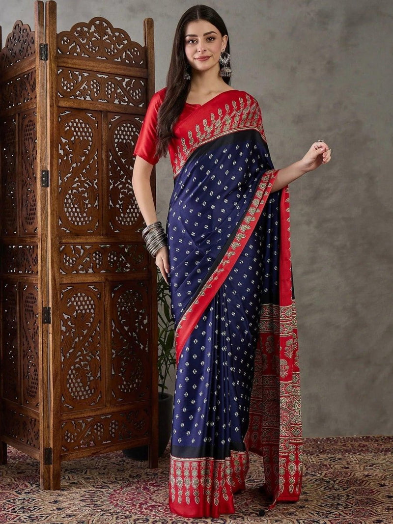 Blue Semi Modal Saree | EZB GF02 LUX 5002 - EZBER