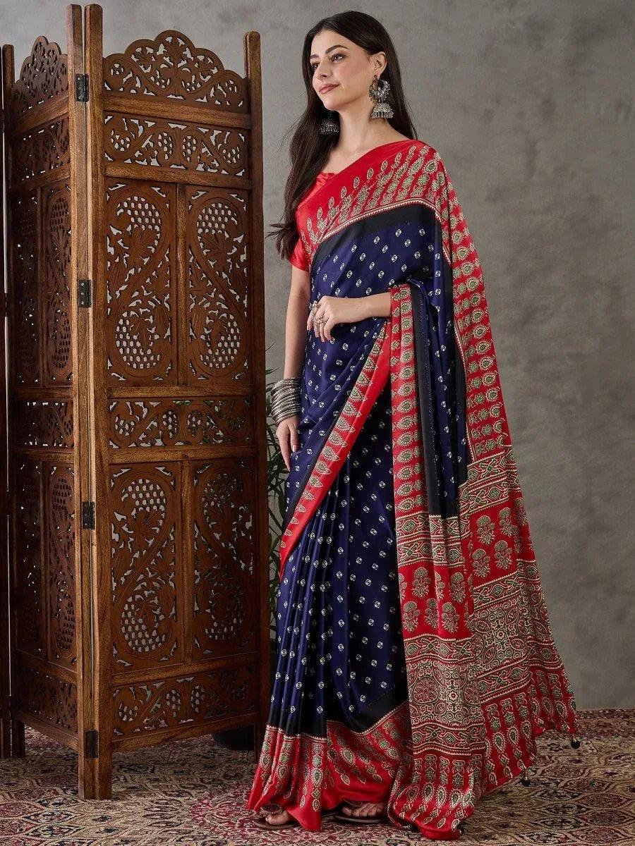 Blue Semi Modal Saree | EZB GF02 LUX 5002 - EZBER
