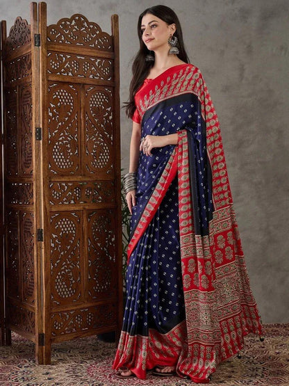 Blue Semi Modal Saree | EZB GF02 LUX 5002 - EZBER