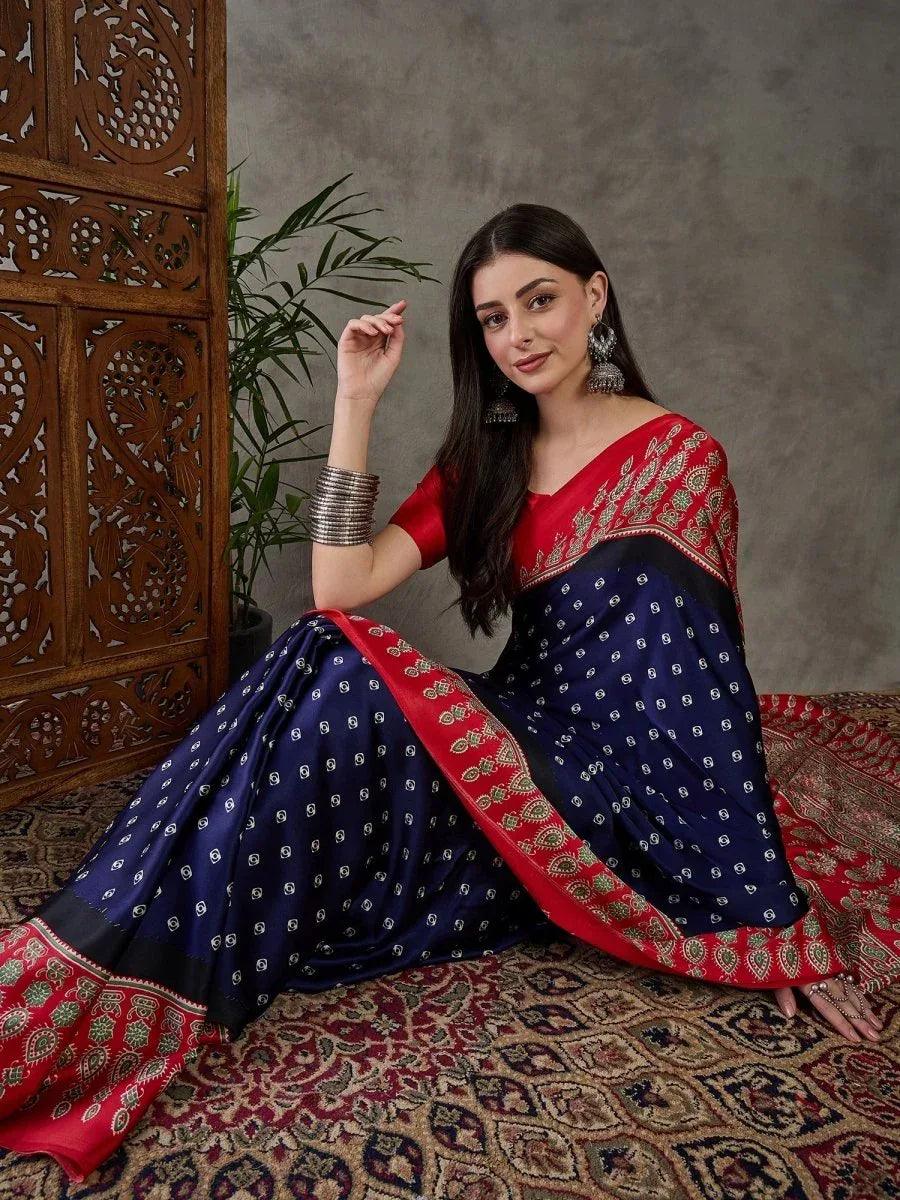 Blue Semi Modal Saree | EZB GF02 LUX 5002 - EZBER