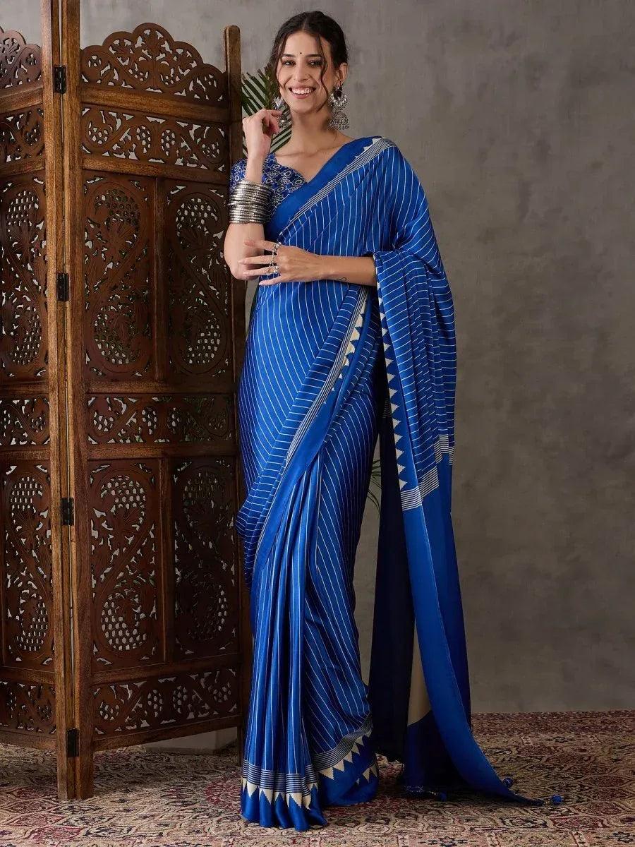 Blue Semi Modal Saree | EZB GF02 LUX 6003 - EZBER