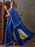 Blue Semi Modal Saree With Blouse Piece - EZBER