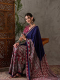 Blue Semi Modal Saree With Blouse Piece - EZBER