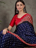 Blue Semi Modal Saree With Blouse Piece - EZBER