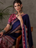Blue Semi Modal Saree With Blouse Piece - EZBER