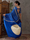 Blue Semi Modal Saree With Blouse Piece - EZBER