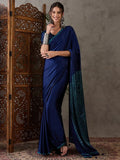 Blue Semi Modal Saree With Blouse Piece - EZBER