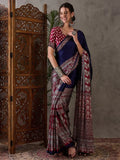 Blue Semi Modal Saree With Blouse Piece - EZBER