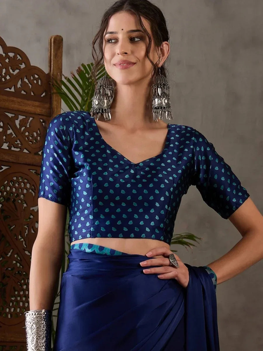 Blue Semi Modal Saree with Blouse Piece  | EZBER