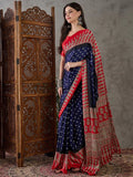 Blue Semi Modal Saree With Blouse Piece - EZBER