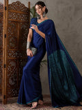 Blue Semi Modal Saree with Blouse Piece  | EZBER