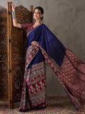 Blue Semi Modal Saree With Blouse Piece - EZBER
