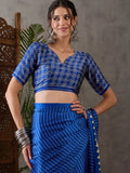 Blue Semi Modal Saree With Blouse Piece - EZBER